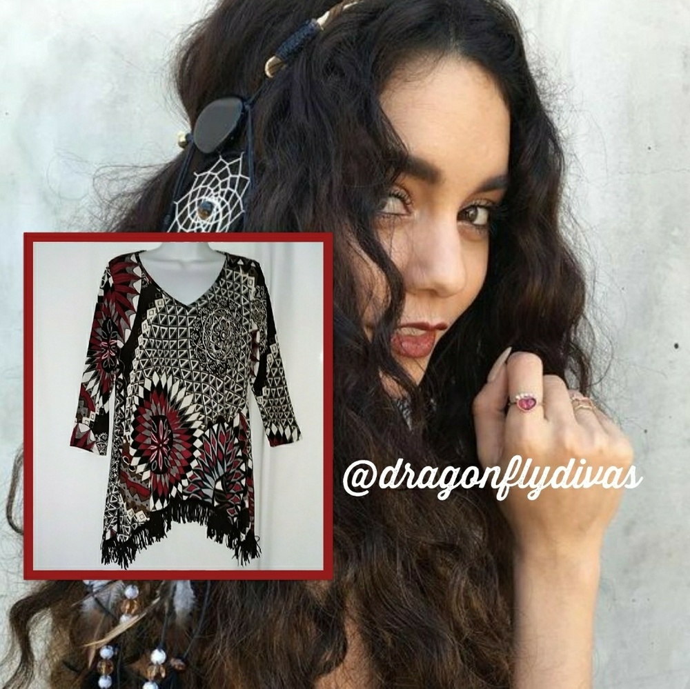Boho Dreamcatcher Fringe Hem Tunic